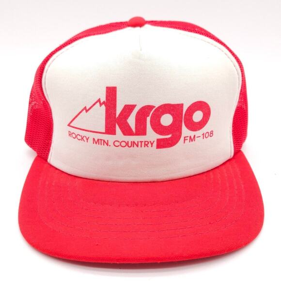 Vintage KRGO Rocky MTN‎ County Radio Station Snapback Mesh Trucker Hat Foam Cap - Picture 2 of 7